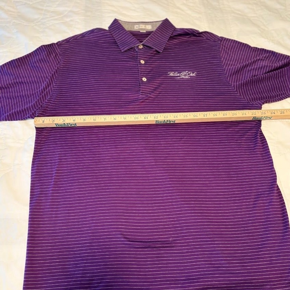 Peter Millar Polo Shirt Mens L Purple Cotton Striped Fallen Oak Golf Classic L/S - Picture 5 of 7